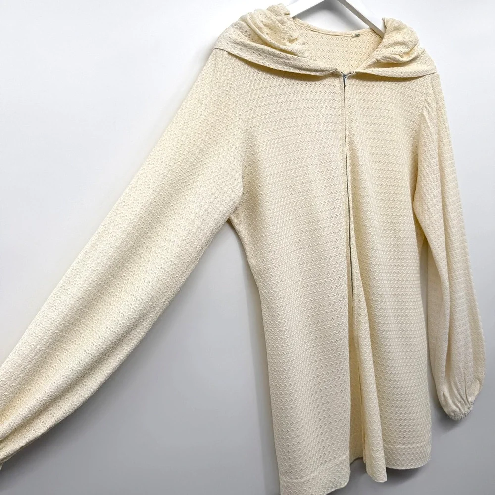 Vintage 60s Dotti Original Cover Up Top Large Hooded Tabit Zipper Coastal Beachy